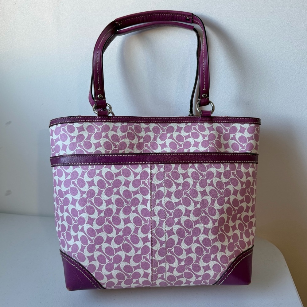 COACH | Heritage Chelsea Signature Logo Tote Bag Purse Purple Pink White F15137 - Picture 6 of 16